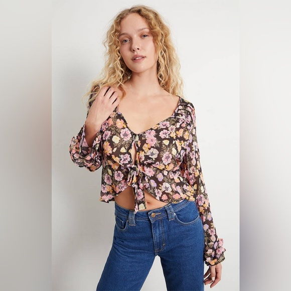 Free People Tops - Free People Airy Sheer Maybel Blouse Black Combo NWT Small